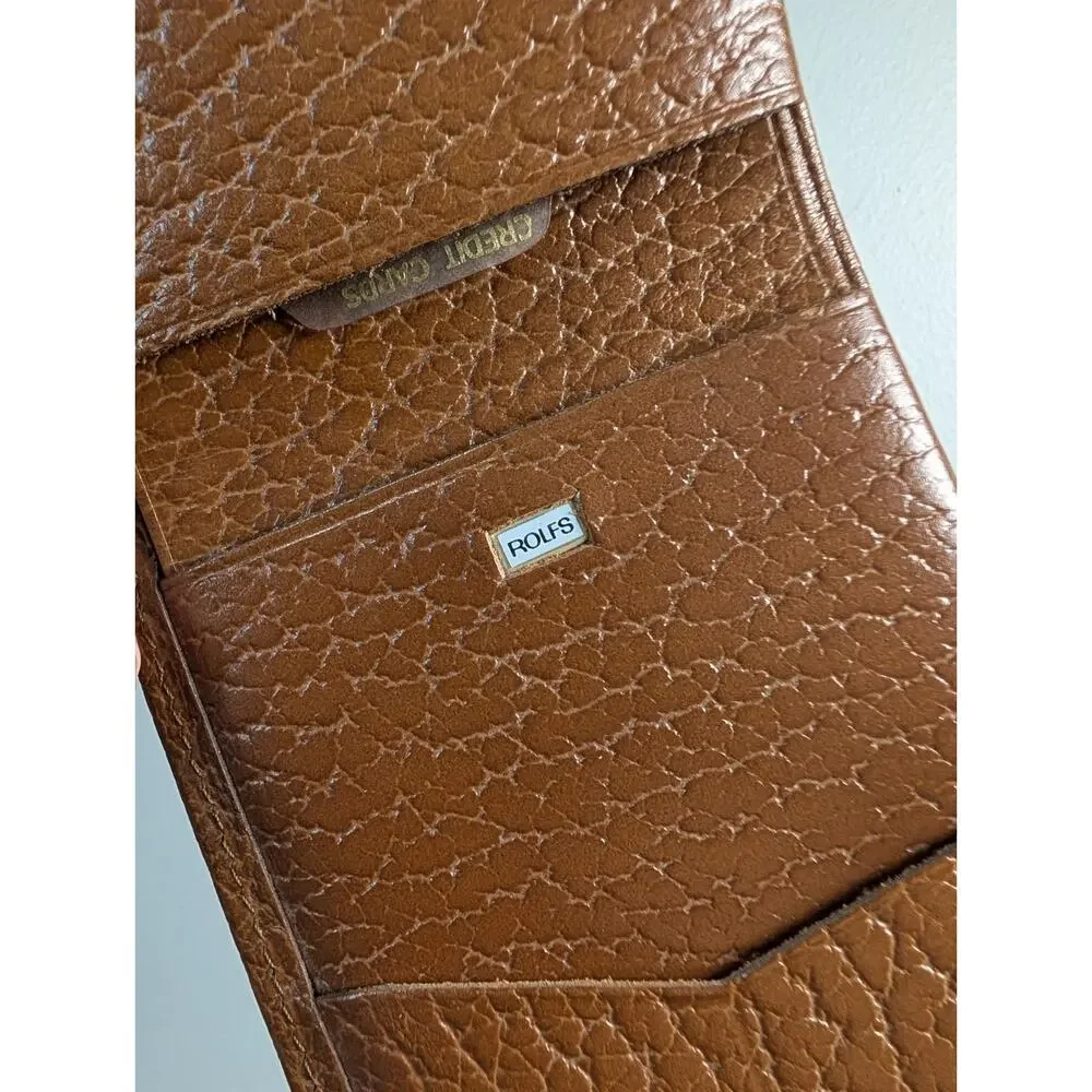 Vintage Rolfs Brown Leather Bifold Wallet Mens 9x3.5 Textured Pebbled Classic
